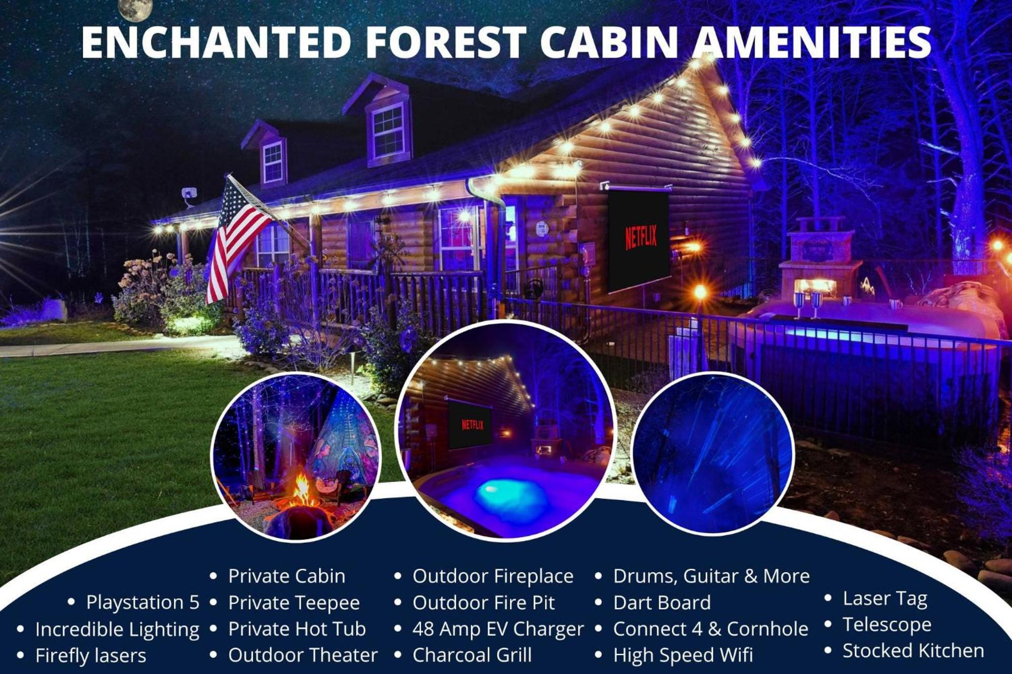 Enchanted Forest Cabin And Teepee! Lights & Laser Show! Private Hot Tub! Unique Stay! Севьервилл Экстерьер фото